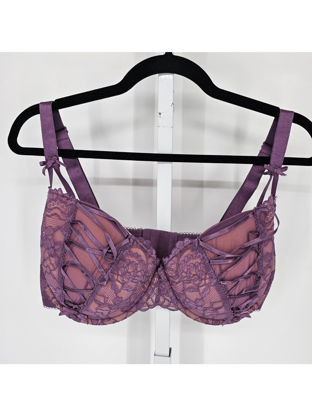 Adore Me Womens Sz 40G Sexy Bra Purple Corset Lace Up Style Lingerie